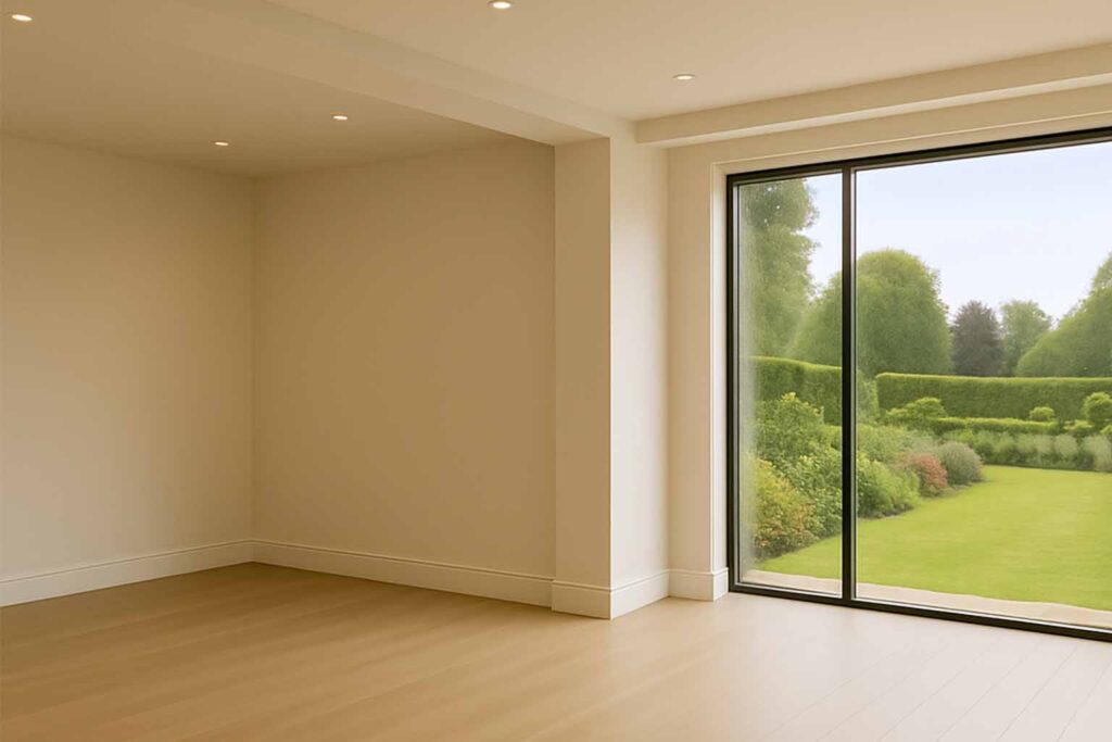 Empty room prepared for luxury entertainment room golf simulator installation — project by LuxGolf
